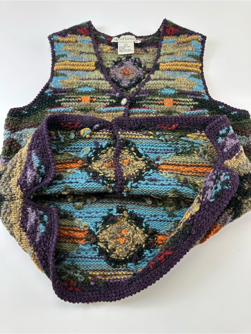 Vintage 90s David Brooks Wool Sweater Vest Southwest Chunky Knit Medium - Picture 7 of 9
